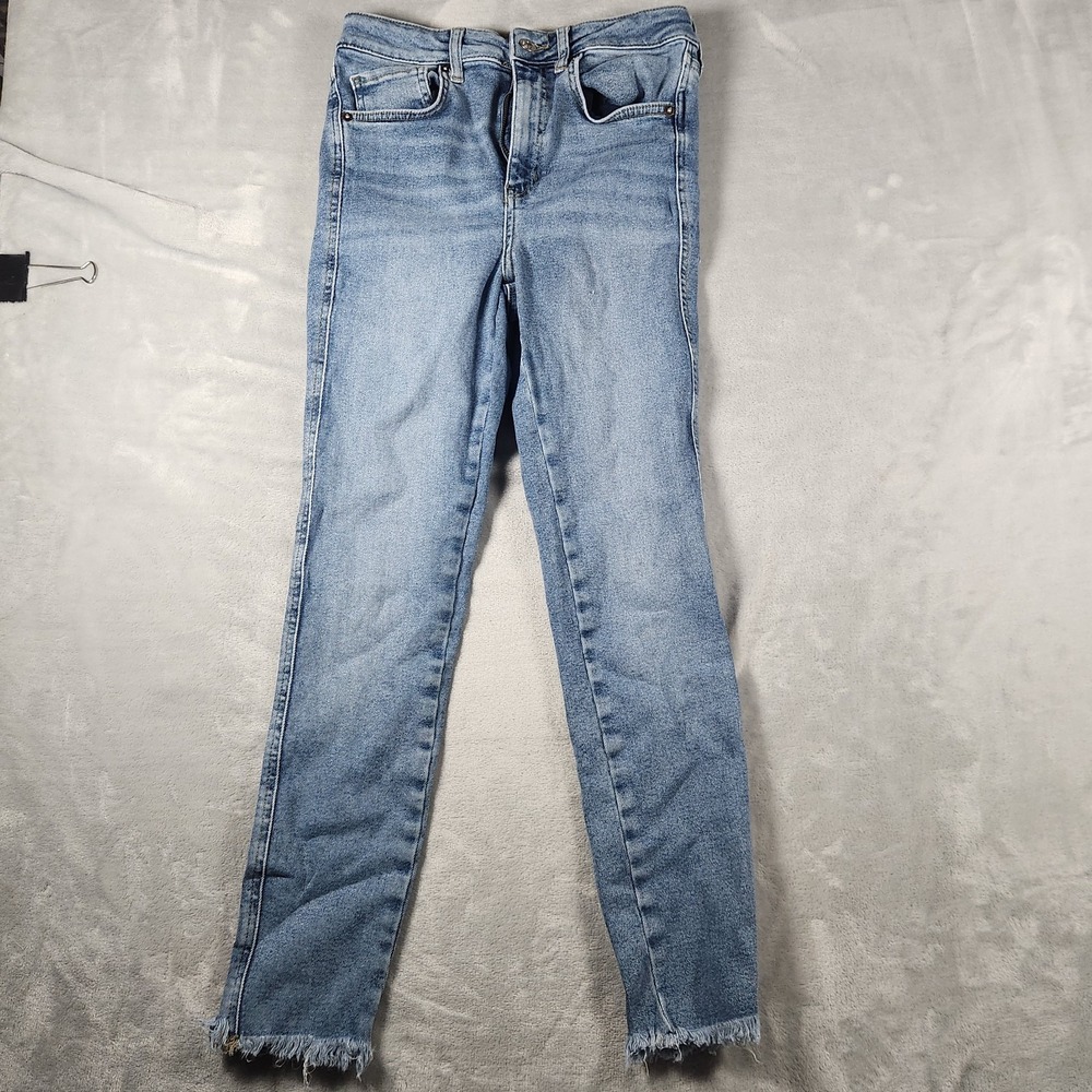 Free People We‎ The Free Distressed Slim Straight Jeans Women Blue Raw Hem 28